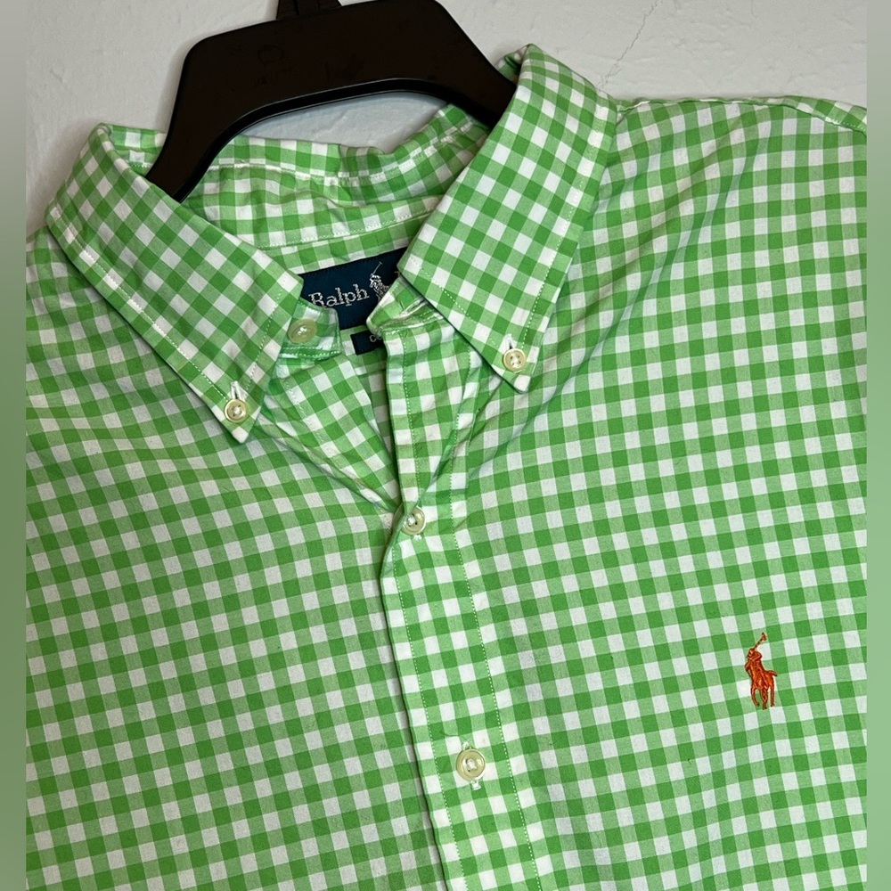 Ralph Lauren Custom Fit XL Long Sleeve Button Down Green White Men Checker Shirt